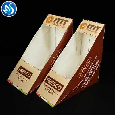 Wholesale Cute Wedge Package Folding Paper Sandwich Food Packaging Box With Plastic Clear Window